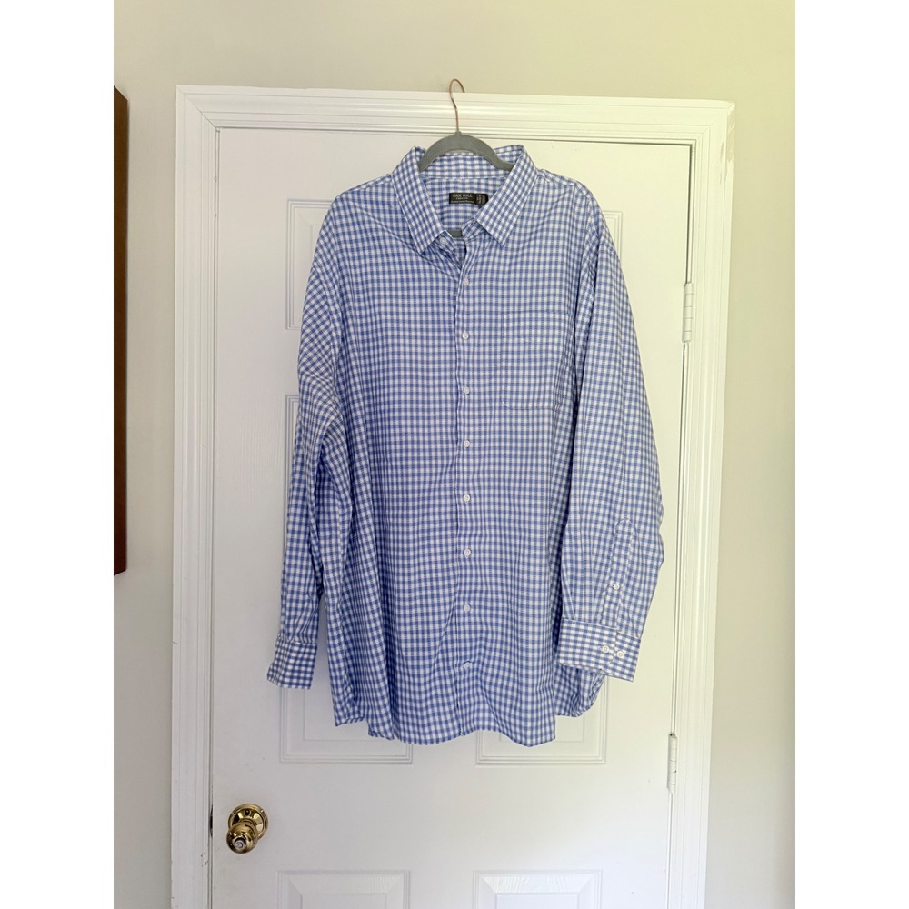 Oak Hill Premium Supima Cotton Non-Iron Blue Gingham Button Down Shirt 3XL 36/37